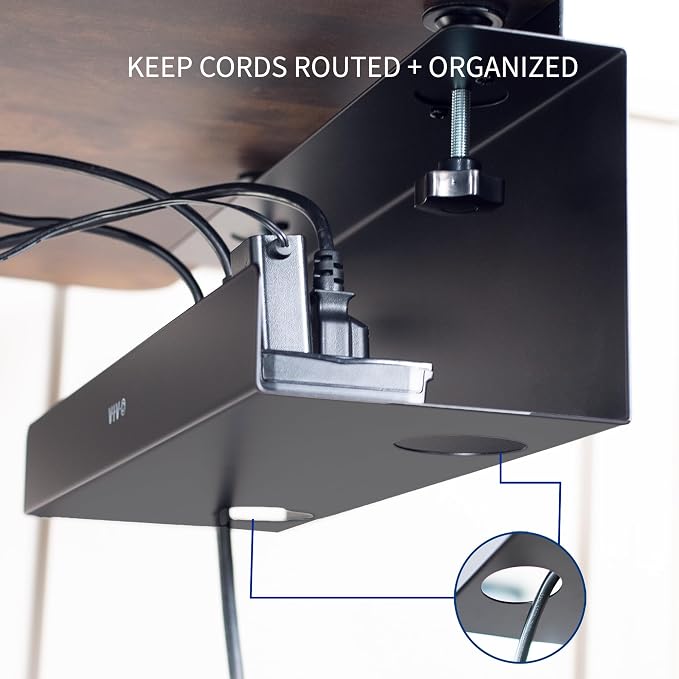 VIVO No Drill Clamp-on 17 inch Power Strip Cable Management Tray, Under Standing Desk Steel Cord Organizer, Black, DESK-CM6L-B - Image 2