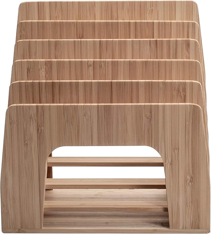 MobileVision Bamboo Desktop Inclined File Folder Organizer and Paper Tray, Upright Sections, Step Sorter, 5 Slots - Image 5