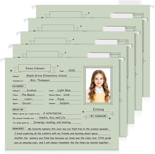Glenmal 25 Pack School Years Memory File Folders Memory Pages Letter Hanging Files School Keepsake Organizer Questionnaire for Kids K-12 Student Info Record Personal Growth Tracking(Green) by Glenmal