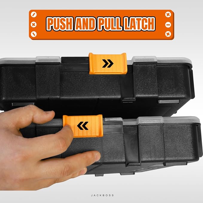 Jack Boss Tool Box with Transparent Lid, Single Side 17-Compartments Organizer Box with Removable Dividers for Hardware, Screws, Bolts, Nails, Beads, Jewelry and Fishing Accessories, Orange, 2 Pack - Image 4