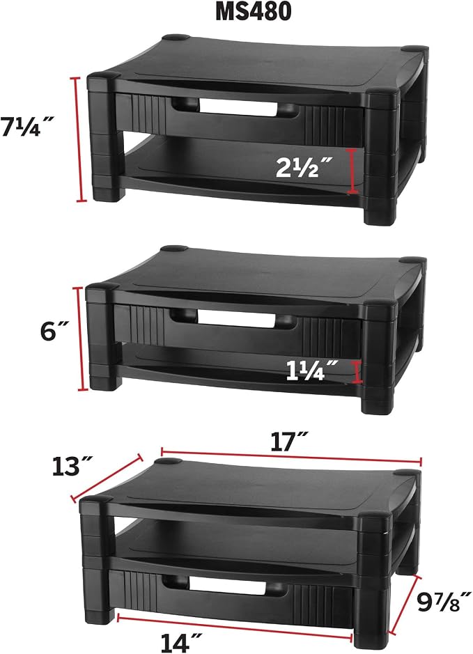 Kantek Two-Level Monitor Stand, 17" X 13.25" X 3.5" To 7", Black, Supports 50 Lbs - Image 2