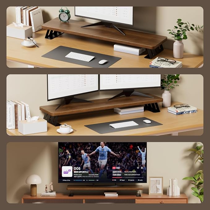 Dual Monitor Stand, 39 Inch Large Wood Monitor Stands for 2 Monitors - Image 5