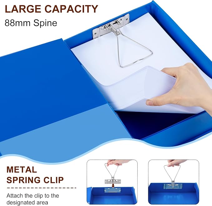 Storage File Boxes 4 Pack, Foldable File Box with Clip, 88mm Spine, Blue | Archives Cases with Magnetic Closure, Plastic Document File Organizer Storage - Image 4