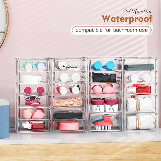 ARSTPEOE 22-Drawer Acrylic Storage & Makeup Organizer for Desk, Bath | Smooth-glide drawers, clear acrylic, stackable, dustproof, wipe-clean, for lipsticks, lip glosses, blushes, pen - Image 5