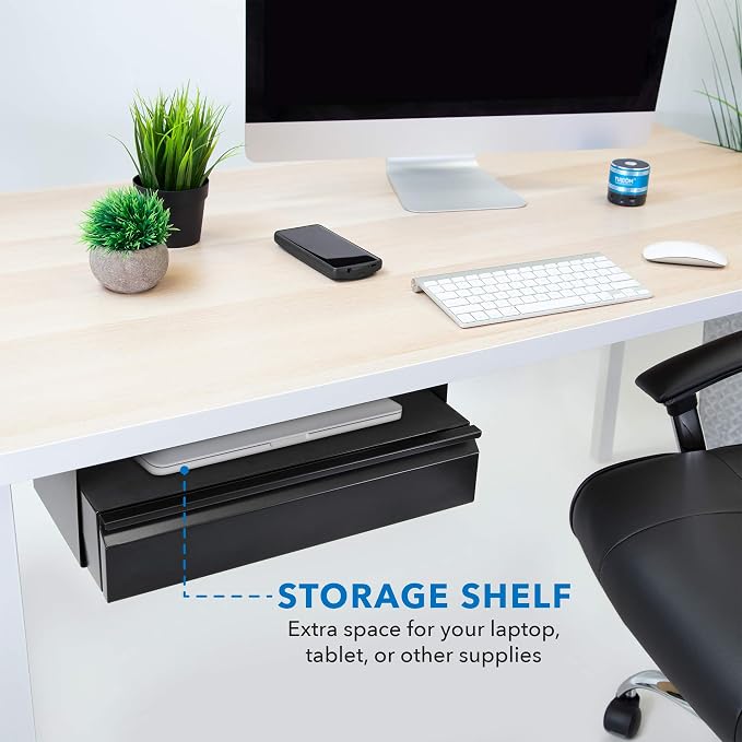 Mount-It! Hidden Under Desk Pull-Out Drawer with Shelf, Heavy-Duty Steel Under Table Storage Organizer, Smooth Slide Track, Fits Desks Over 0.71″ Thick, 11 lb Capacity - Image 5