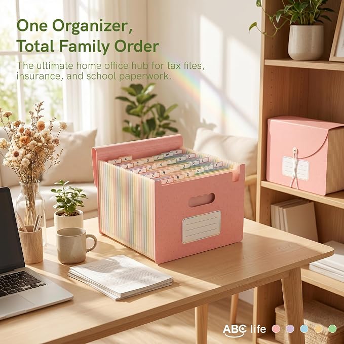ABC life 26 Pockets Accordion File Organizer, Blush Pink | Expanding File Folder for Letter/A4 Size, Portable Document Holder with A-Z Tabs for Tax Receipt, School, Home, Office - Image 7