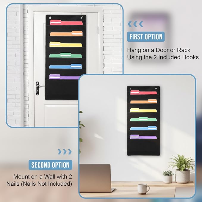 10 Pack Hanging Wall File Organizer, 60 Pockets Storage Pocket Chart, 20 Metal Hangers Included, Versatile Hanging Paper File Folder for Classroom Mailbox Office Home, 30.7 x 14.5 Inch - Image 6