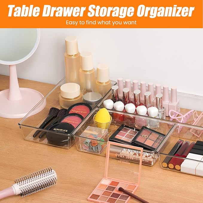 18 Pcs Large Size Clear Drawer Organizer Set, Acrylic Non Slip Non Cracking Kitchen Drawer Storage Tray Divider, Multifunctional Storage for Cosmetics, Bathroom, Tools, Kitchen and Office - Image 7