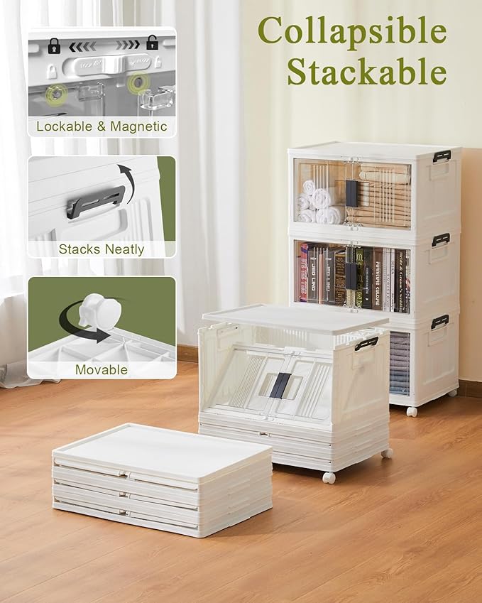 OlarHike 48QT Storage Bins with Lids for Home, Closet, Dorm, Room, 4 Pack | Multi-Lid, Lockable Cabinet, Doors & Wheels, Foldable & Collapsible, Stackable Organizers, Plastic Drawers & Box, School - Image 5