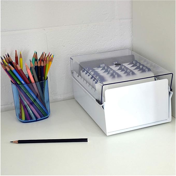 Acrimet 4 x 6 Card File Holder Organizer Box Metal Base Heavy Duty (AZ Index Cards and Divider Included) (White Color with Clear Crystal Plastic Lid Cover) - Image 3