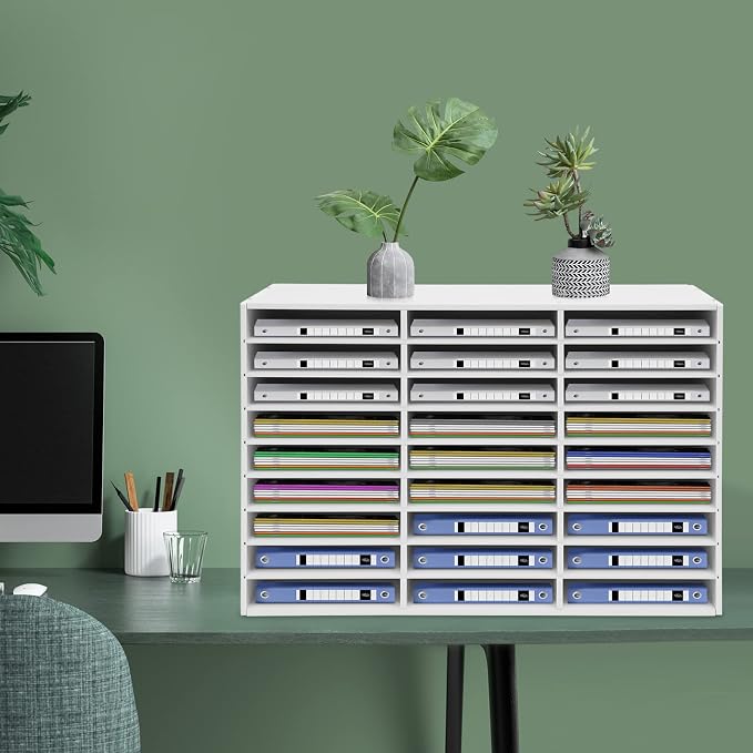 Literature Organizer, Desktop File Sorter Mail Center, Paper Storage Cabinet with 27 Slots Compartments, Classroom Mailbox for Home School Office (27 Slots White) - Image 3