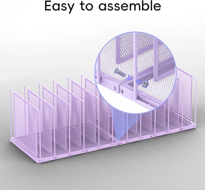 File Organizer for Desk, 11-Section Vertical File Sorter, Paper Holder Organizer Standing Metal File Folder for Office Home Classroom, Purple - Image 5