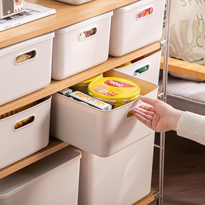 Ytteve Light Grey 2-Pack Large Plastic Storage Bins with Handles, 14.2" x 10" x 6.3" Organizer Containers for Kitchen Pantry, Closet, Bathroom, Office & Cabinet Drawers - Image 3