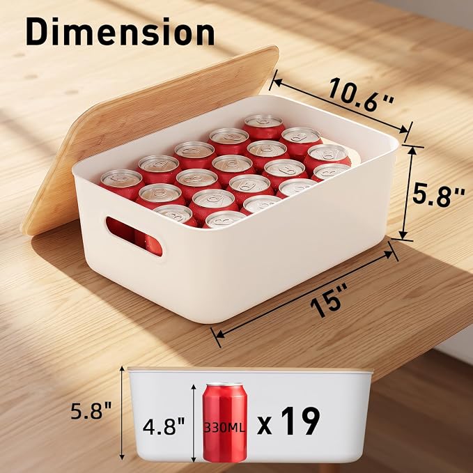 Citylife Storage Bins with Bamboo Lids 16QT Plastic Storage Containers Stackable Organizer Boxes with Handle for Desk Snacks, Toys, 2 PCS, 15" L x 10.6" W x5.8 H - Image 3