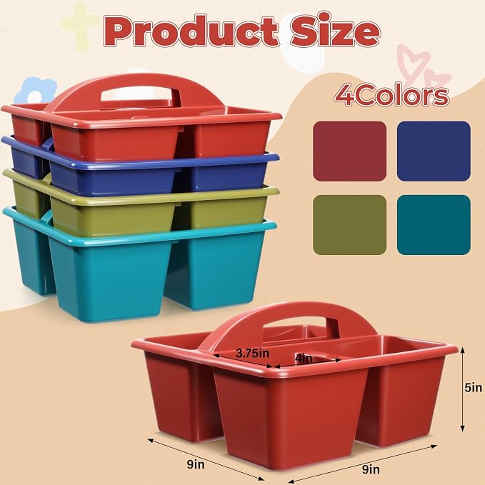 Kathfly 12 Pack Classroom Caddy Organizer with Handle, Plastic Art Craft Cleaning Caddy Bulk, Small Multipurpose Supply Organization Storage Basket for Table Desk Office Pencil Teacher (Deep Color) - Image 4