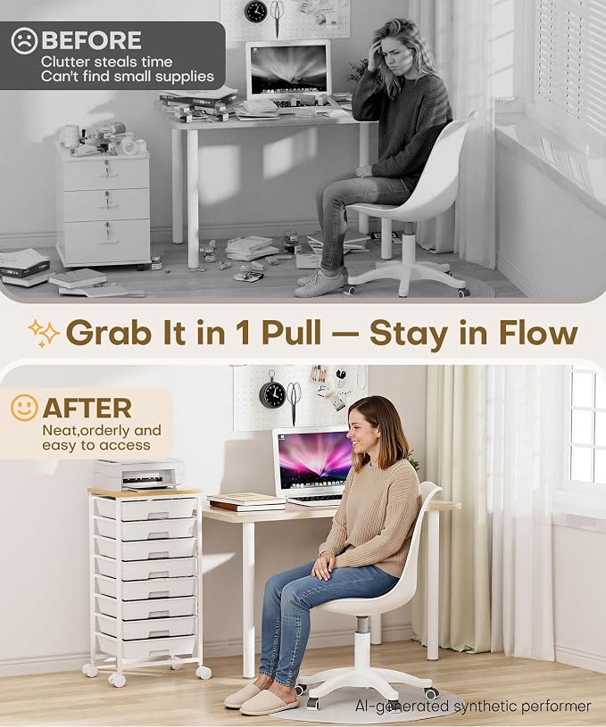 Homde Rolling Storage Drawer Cart: 8-Drawer Sort to Clear Desk & Dresser Clutter - Anti-Fall Smooth Glide Prevents Spill-Out During Daily Grab - Lockable Wheels Keep It Steady - Image 2