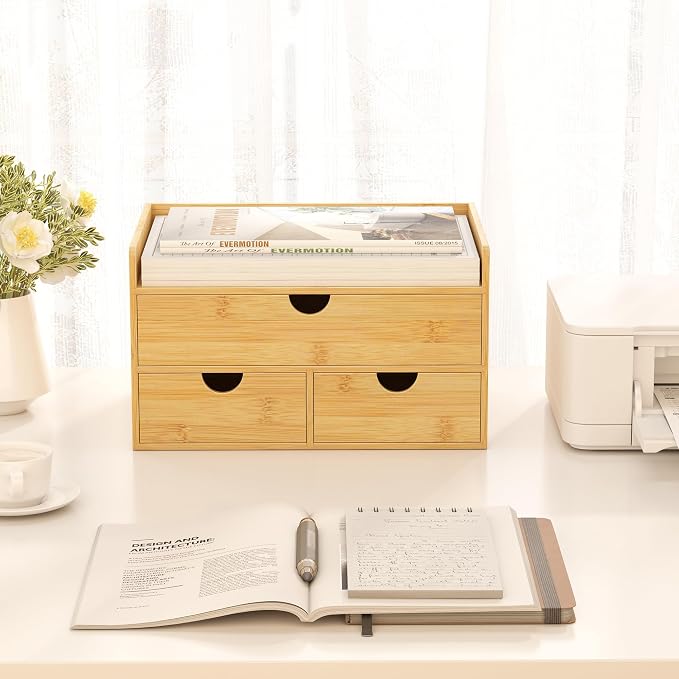 Bamboo Desk Organizer wtih Drawers Mini Desktop Drawer Tabletop Storage | 100% Bamboo Countertop Organizer Drawers,Makeup Storage,Kitchen Spice Organizers,3 Drawer Tabletop Storage,for Home Office - Image 7
