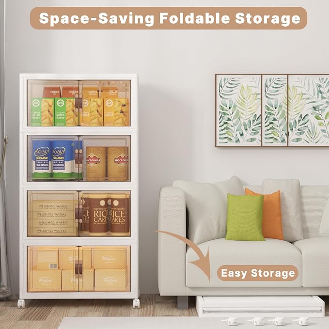 Stackable Storage Bins with Lids, 480QT Closet Organizers and Storage Cabinet with Doors & Wheels, Lockable Plastic Foldable Drawers for Bedroom Dorm Office Garage（120QT*4,White） - Image 5