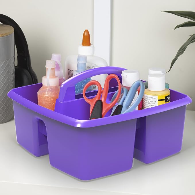 Storex 3-Compartment Small Caddy – Multipurpose Classroom Organizer with Handle, Purple, 5-Pack (00944U06C) - Image 4