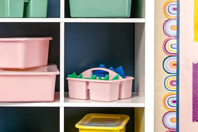Teacher Created Resources Light Pink Portable Plastic Storage Caddy 6-Pack for Classrooms, Kids Room, and Office Organization, 3 Compartments - Image 5