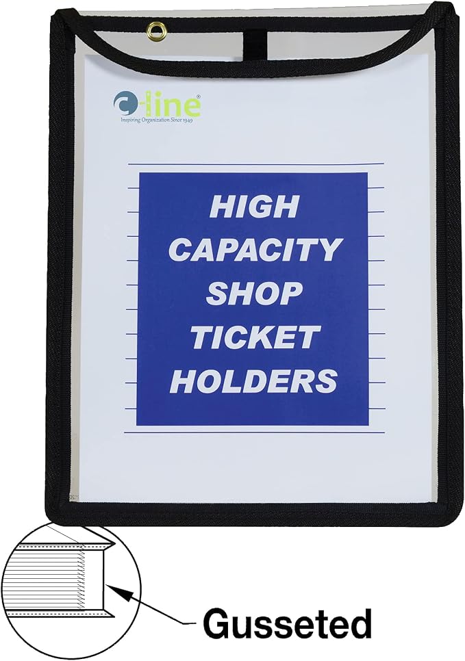 C-Line High Capacity Stitched Shop Ticket Holders, Gusseted with Flap Closure, Both Sides Clear, 9 x 12 x 1, Black, 15 per Box (39912) - Image 2