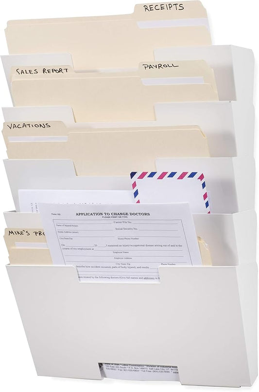 Wallniture Lisbon Metal Wall File Holder Organizer, Wall Mount File Holder, 5-Tier Office Decor and Magazine Holder, File Folders Letter Size White Rack by Wallniture