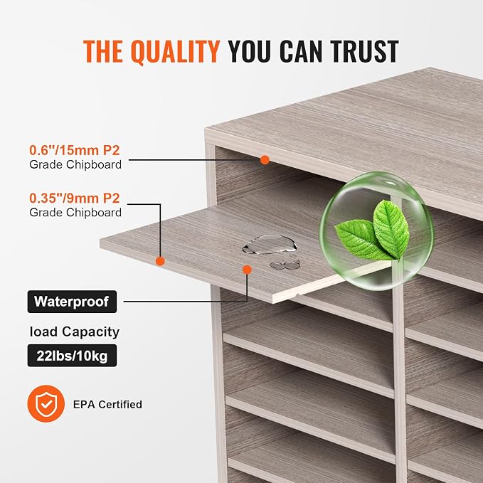 VEVOR 27 Compartments Wood Literature Organizer, Adjustable Shelves, Medium Density Fiberboard Mail Center, Office Home School Storage for Files, Documents, Papers, Magazines, Grey - Image 3