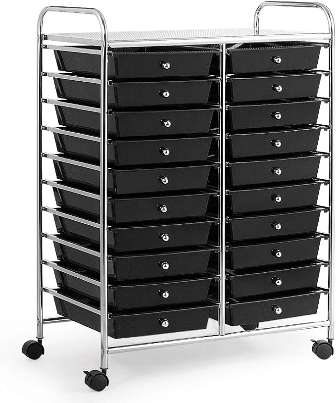 Giantex 20 Drawer Rolling Storage Cart Tools Scrapbook Paper Office School Organizer (25 x 15 x 35 Inch, Black) - Image 8