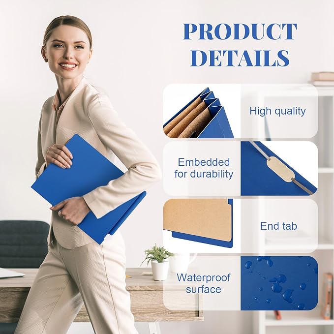 Skyygemm 24 Pack Classification Folders, Letter Size,3 Dividers,Dark Blue | Pressboard File Folders, 2 Prong Fasteners, 3" Expanding, Manila, End Tab, for Office School Legal Records Medical - Image 3