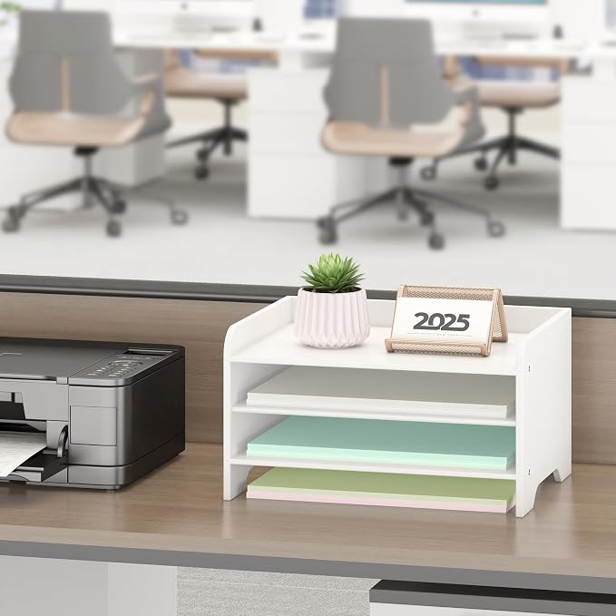 Bamboo File Organizer for Desk, Paper Tray with Pen Holder | Open tiers and a pen holder sort Letter/A4 paper, folders and office supplies while keeping your workspace clutter-free - Image 5