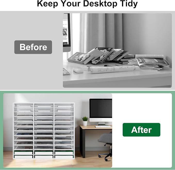 TQVAI 36 Compartments Desktop Literature Organizer, Metal Frame Paper Sorter with Handles, Heavy Duty Mailbox for Classroom and Office, Desk File Organizer for Document, Bill, Magazine, White - Image 7