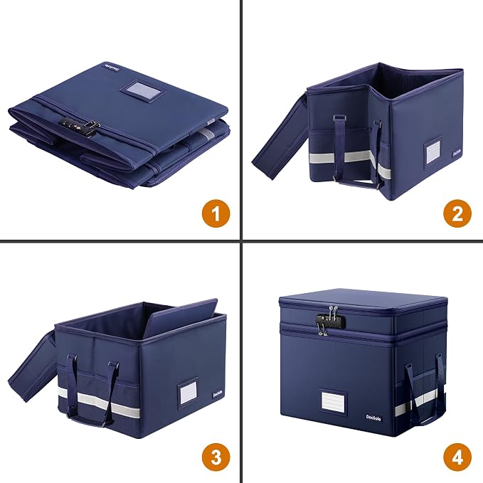 DocSafe File Box with Lock,Multi-Layer Fireproof Document Box Collapsible File Storage Organizer with Pockets/Handle,Large Portable Home Office Filing Safe for Hanging Letter/Legal Size Folders,Blue - Image 9