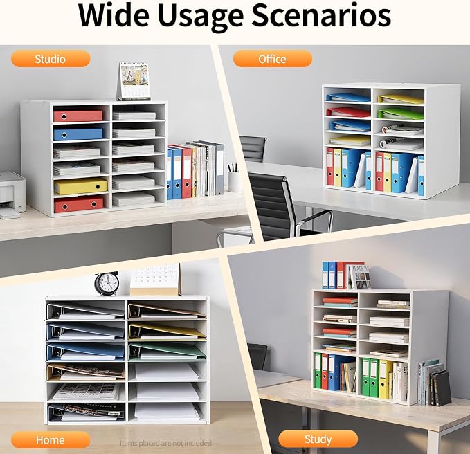 12 Compartment Adjustable Desktop Literature Organizer Mail Sorter White | Thickened PVC Construction, 110Lbs Load Capacity, Removable Dividers, Easy Assembly, Heavy-Duty Top Panel for Office School - Image 3