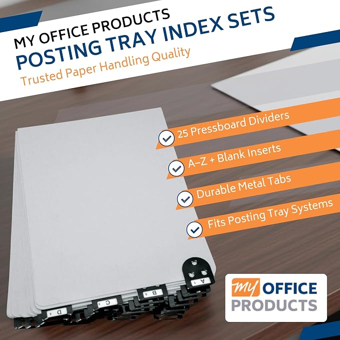 Martin Yale 14254 Posting Tray Index Set, 25 Press-Board Dividers for 6" x 9" Sheets, Includes A-Z Categories and Blank Inserts, Metal Tab Index - Image 2