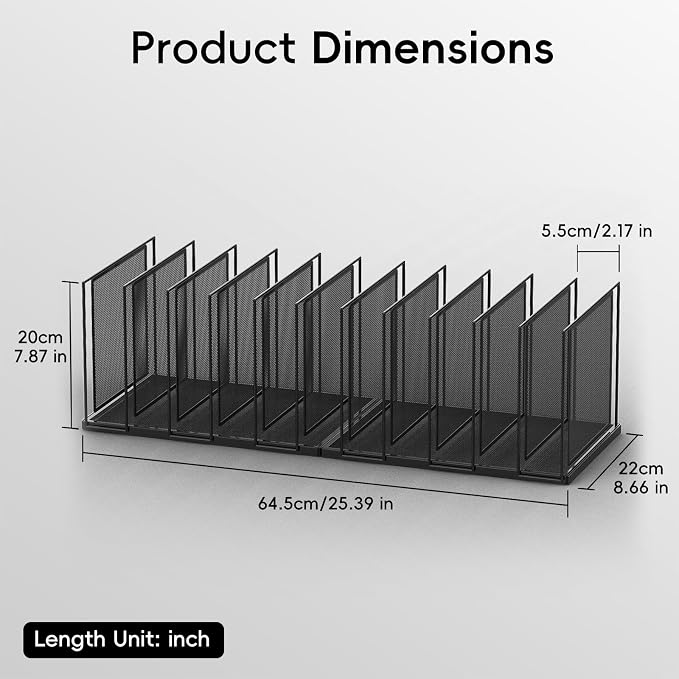 File Organizer for Desk, 11-Section Vertical File Sorter, Paper Holder Organizer Standing Metal File Folder for Office Home Classroom, Black - Image 2