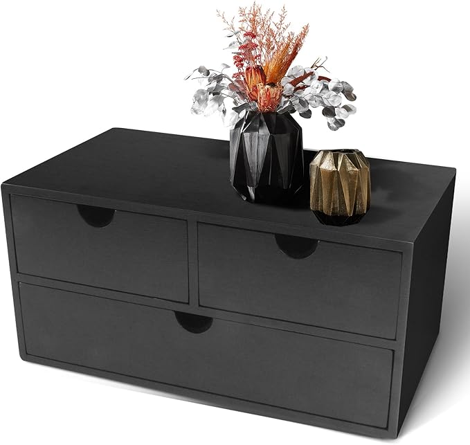 Charmewooden desk organizer with drawers countertop drawer organizer Tabletop Storage Organization Box Home Office Workspace Bathroom Toiletries Supplies (black) by Charmewooden