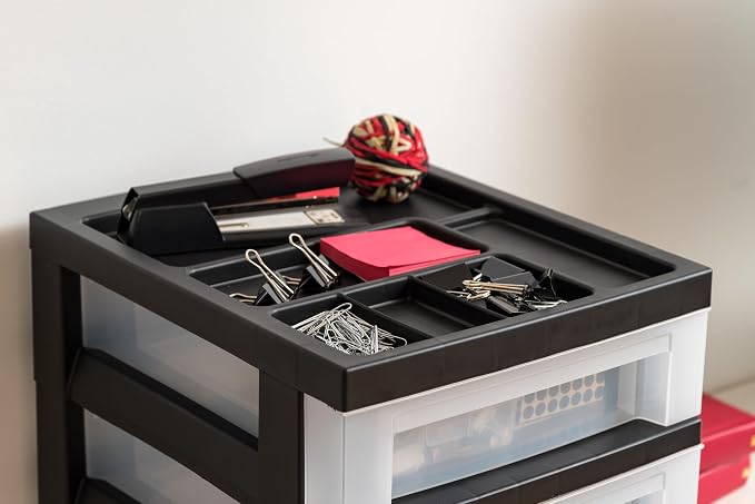 IRIS USA 10-Drawer Rolling Storage Cart, Black/Pearl | Keep craft supplies, office essentials, classroom items, and accessories organized with easy-access drawers for daily use - Image 9