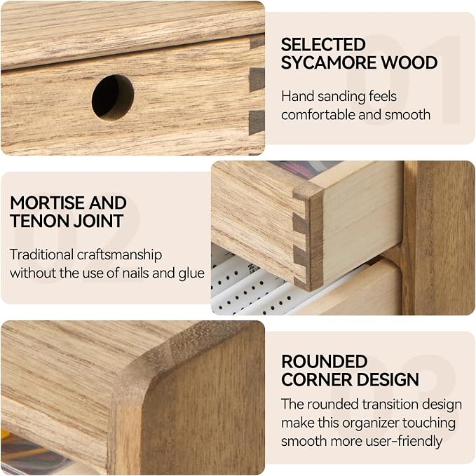 KIRIGEN Wooden Desk Organizer with 3 Drawers and Top Tray, Brown DT1D3C-DBR | 3-Drawer Cabinet with Top Tray Stores Office Supplies, Toiletries, Tools, Crafts, and Small Accessories on Desks or Counters - Image 4