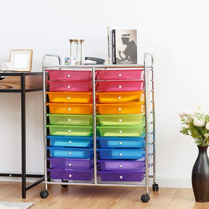 Giantex 20 Drawer Rolling Storage Cart Tools Scrapbook Paper Office School Organizer, Multicolor - Image 2