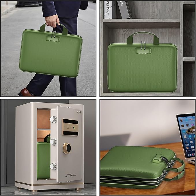 Fireproof File Organizer with Lock, Hard-Shell Document Box, Green | Water Resistant, 13-Pocket Expanding Folder, Portable Safe Storage for Letter Legal Files, Laptop, Valuables, Large Capacity - Image 7
