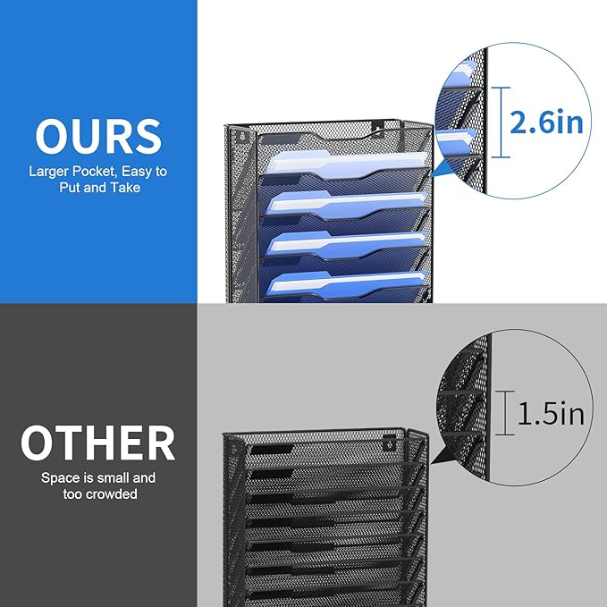 OUTWOLF 10 Tier Hanging Wall File Organizer Wall Mount Paper Document Folder Holder with Hooks for Home Office Organization - Image 4
