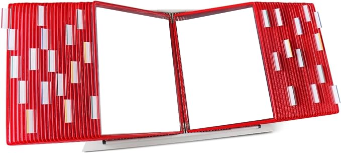 Tarifold Desktop Reference Display System, 50 Pockets, Expandable, Red | 50 Double-Sided PVC Pockets, Holds 100 Letter-Size Sheets, Sturdy Metal Base, Quick-Find Indexing, Quick and Easy to Assemble by TARIFOLD