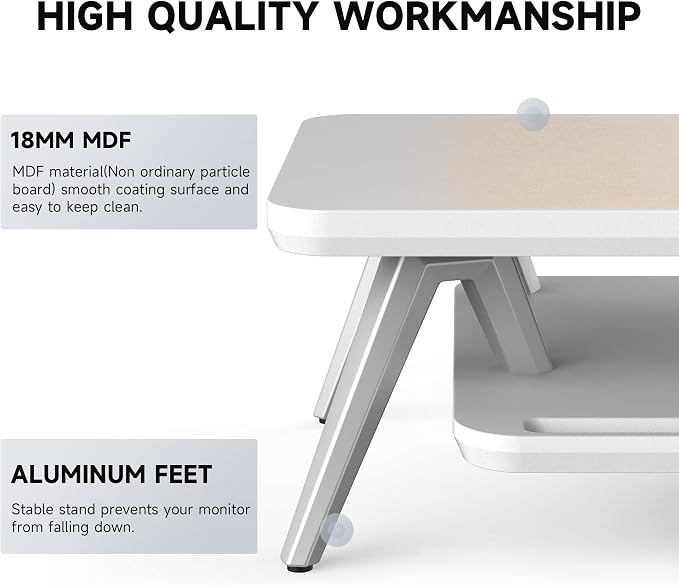 Fenge Dual Monitor Stand, Monitor Stands Riser for 2 monitors, 42.5 Inch Wood Desk Shelf with Storage Organizer and Cable Management for Office Desk Accessories - Image 5