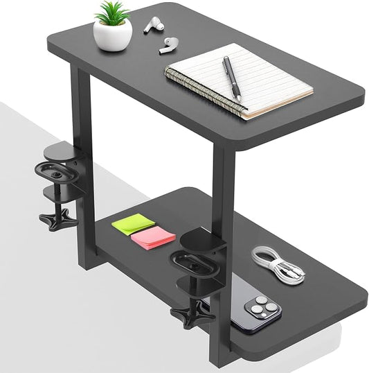 VIVO Clamp-on 16 inch Flexible 2-Tier Shelving Unit for Table Accessories, Gaming Devices, and More, 4 Configuration Options, Desktop Organizer, Black, DESK-SHELF2CS by Unknown