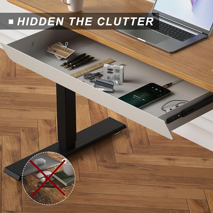 White Large Under Desk Mounted Sliding Drawer with 2 Cable Hole and 60 Degree Tilt Panel to Pull Out, 22.4'' Long & 9.2'' deep Large Storage Organizer for Sit Stand Workstation - Image 8