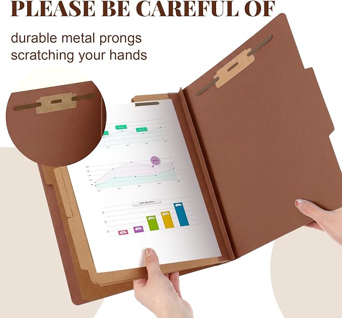 AmazingSpark 24 Pcs Classification Folder Letter Size Bulk 3 Divider Pressboard File Folder with Expansion 2 Prong Fastener Heavy Duty Office File Organizer for School Medical Document(Kraft Paper) - Image 3