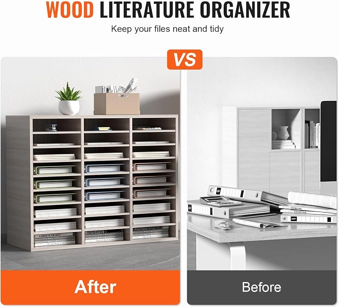 VEVOR 27 Compartments Wood Literature Organizer, Adjustable Shelves, Medium Density Fiberboard Mail Center, Office Home School Storage for Files, Documents, Papers, Magazines, Grey - Image 2