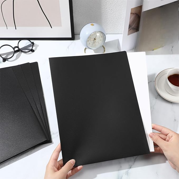 Patelai 50 Pack Plastic Folders with Pocket Bulk 2 Pocket Heavy Duty Letter Size Folders Business Card Holder for School Office File(Black Color) - Image 4