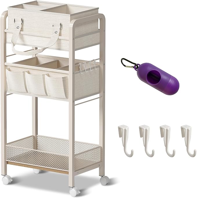 Baby Diaper Caddy Organizer and Storage,2In1 Baby Cart Organizer-Baby Diaper Caddy+3 Tier Rolling Cart for Baby Nursery,Baby Bedside Cart,Easy Assembly,Beige by Unknown