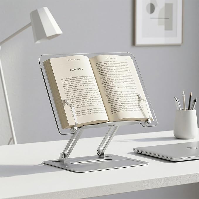 Book Holders for Reading Hands Free - Acrylic Book Stand for Reading, Ergonomic Reading Stand for Textbook Student, Bible Stand, Portable Book Stand for Desk,Recipe,Music Sheets by Aquazoo